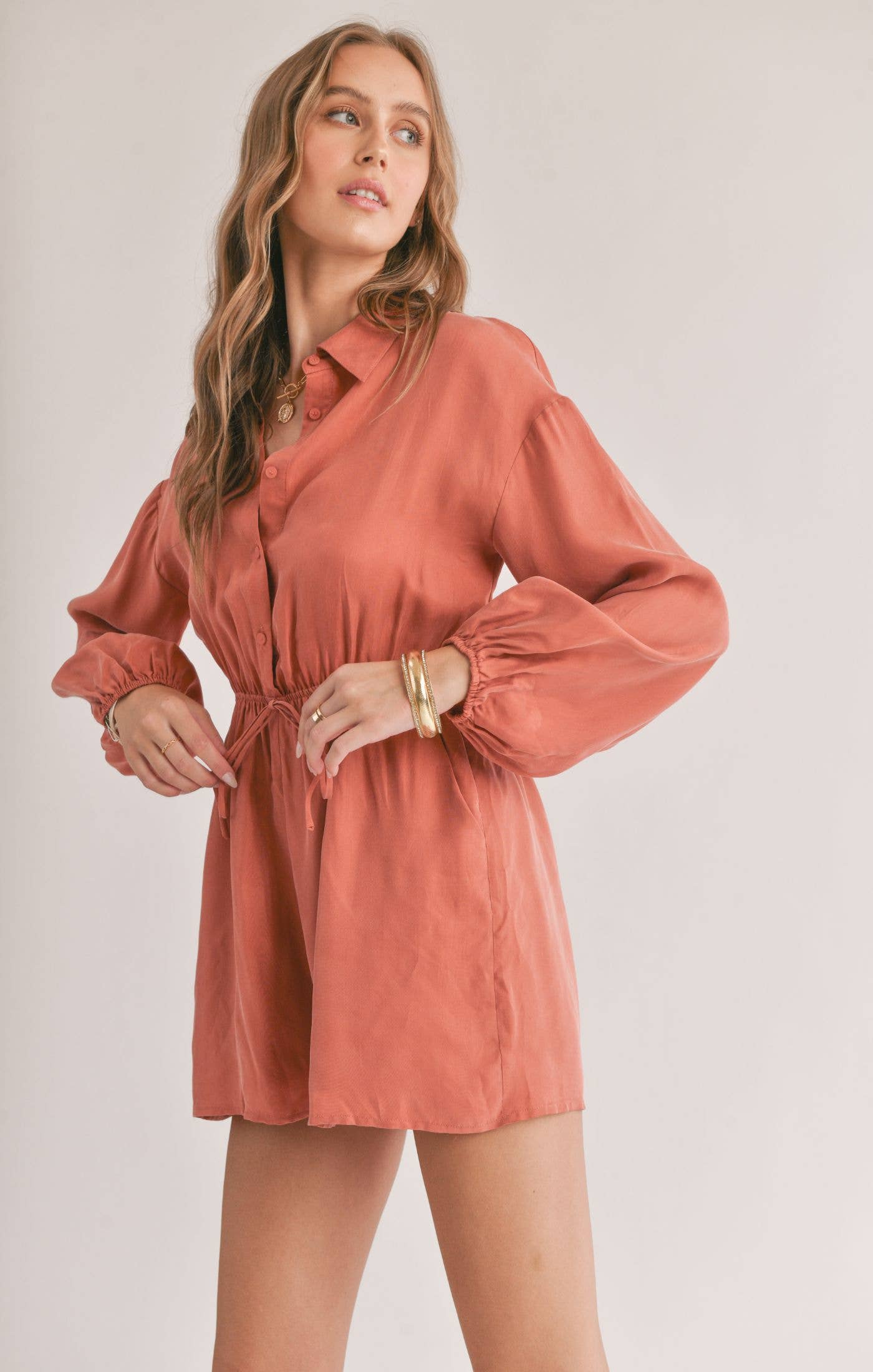 Dunes Shirt Romper: Rust