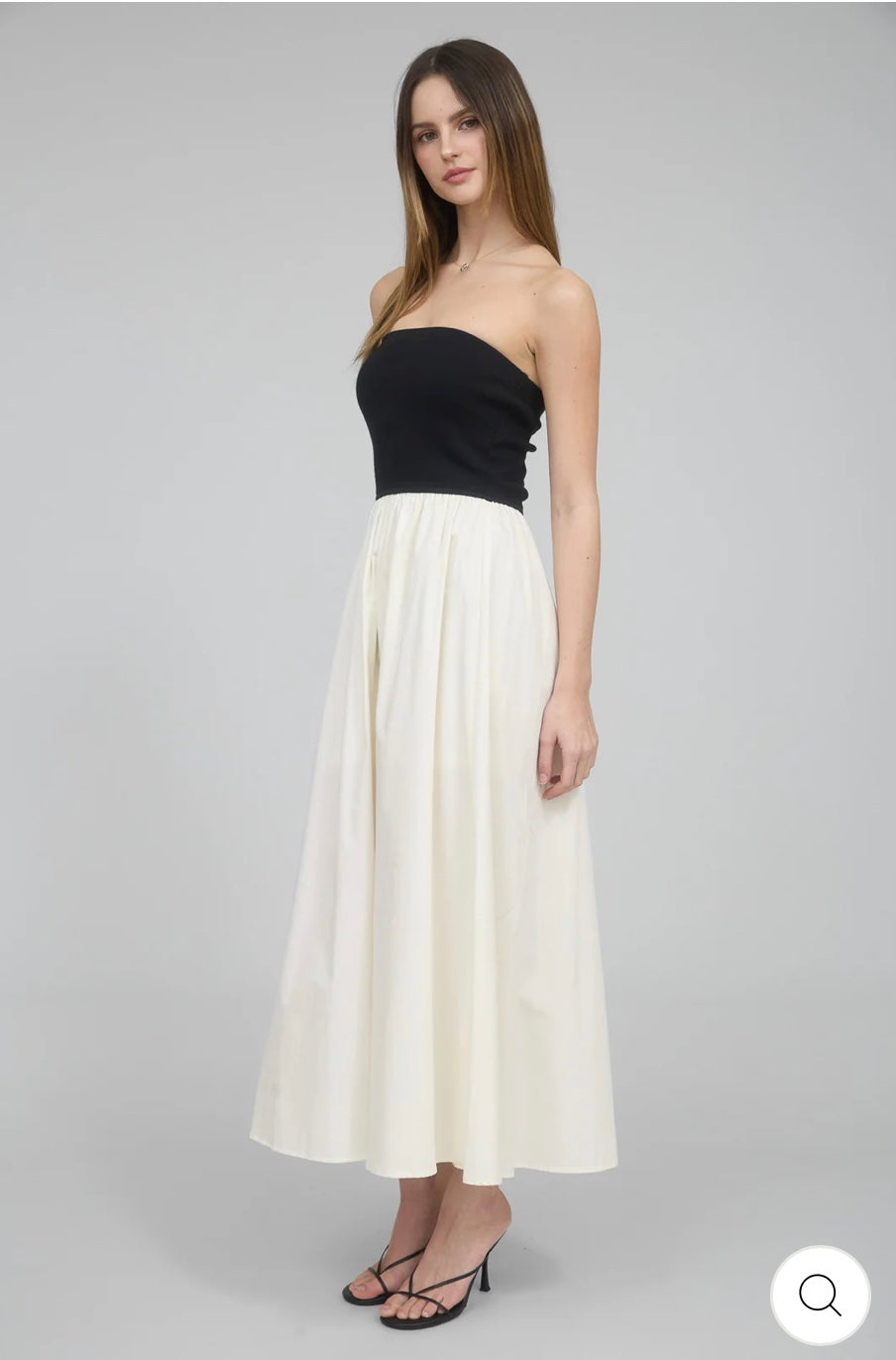 Mix Media Knit Strapless Maxi Dress