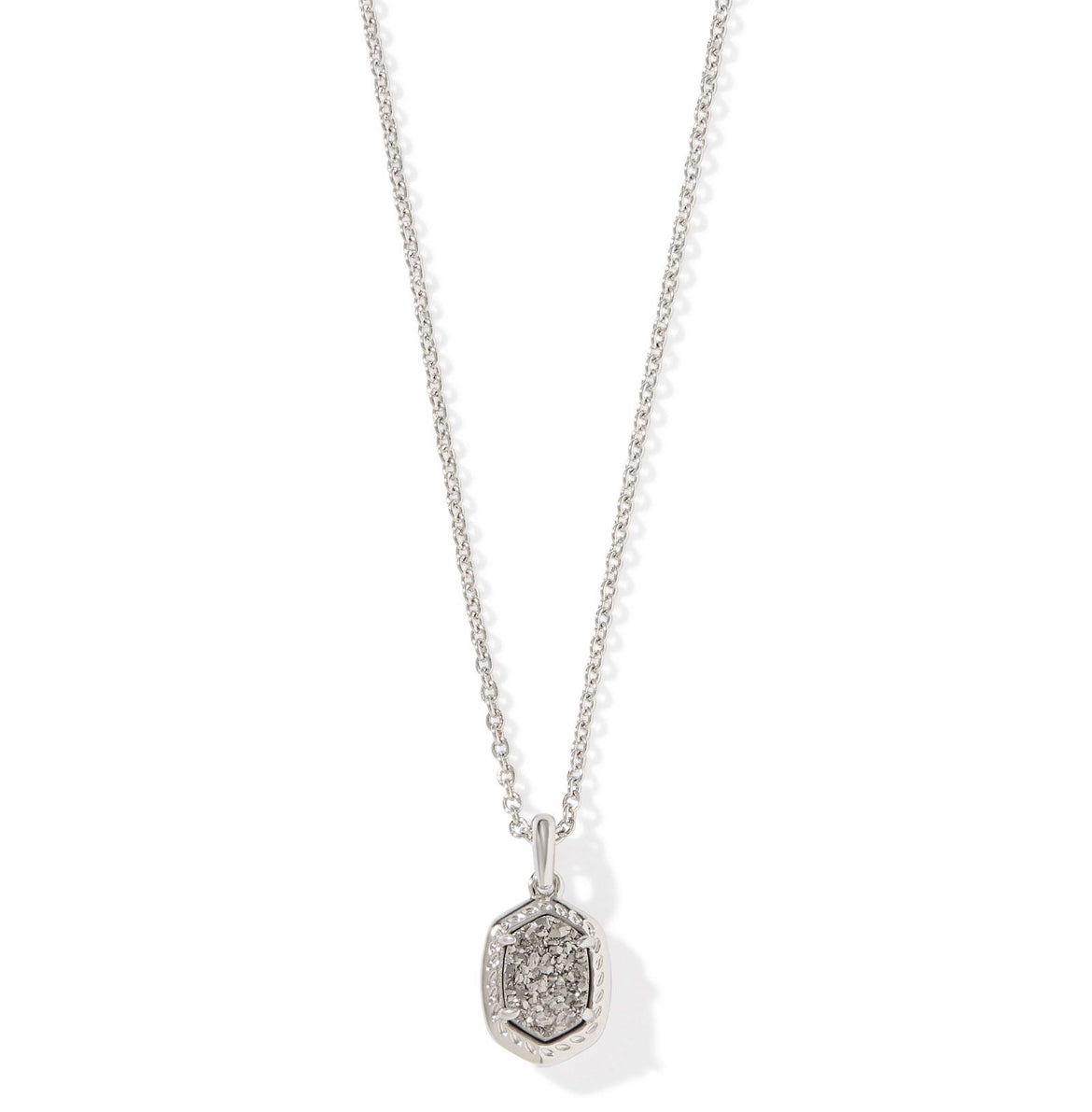 Daphne Framed Short Pendant Necklace - Silver Platinum Drusy