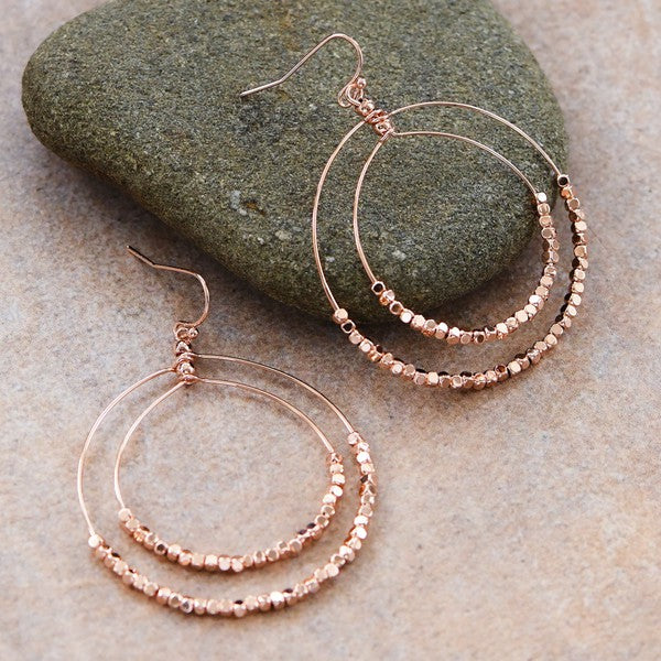 Rose Gold Beaded Hoops