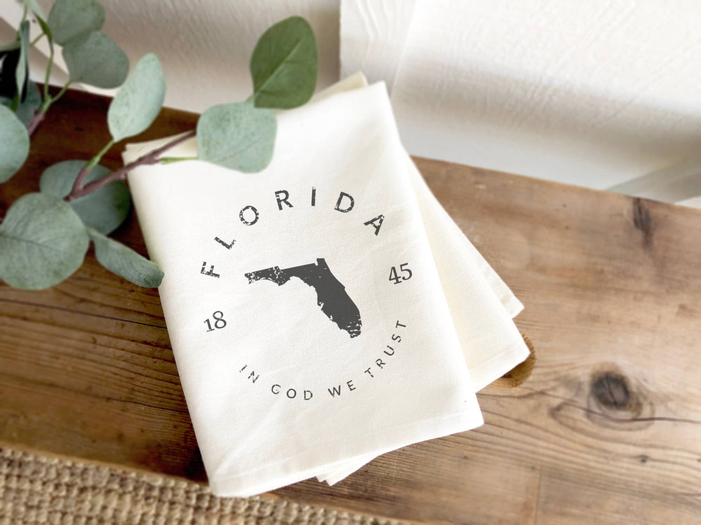 State Badge and Motto - Custom Cotton Tea Towel: Wisconsin