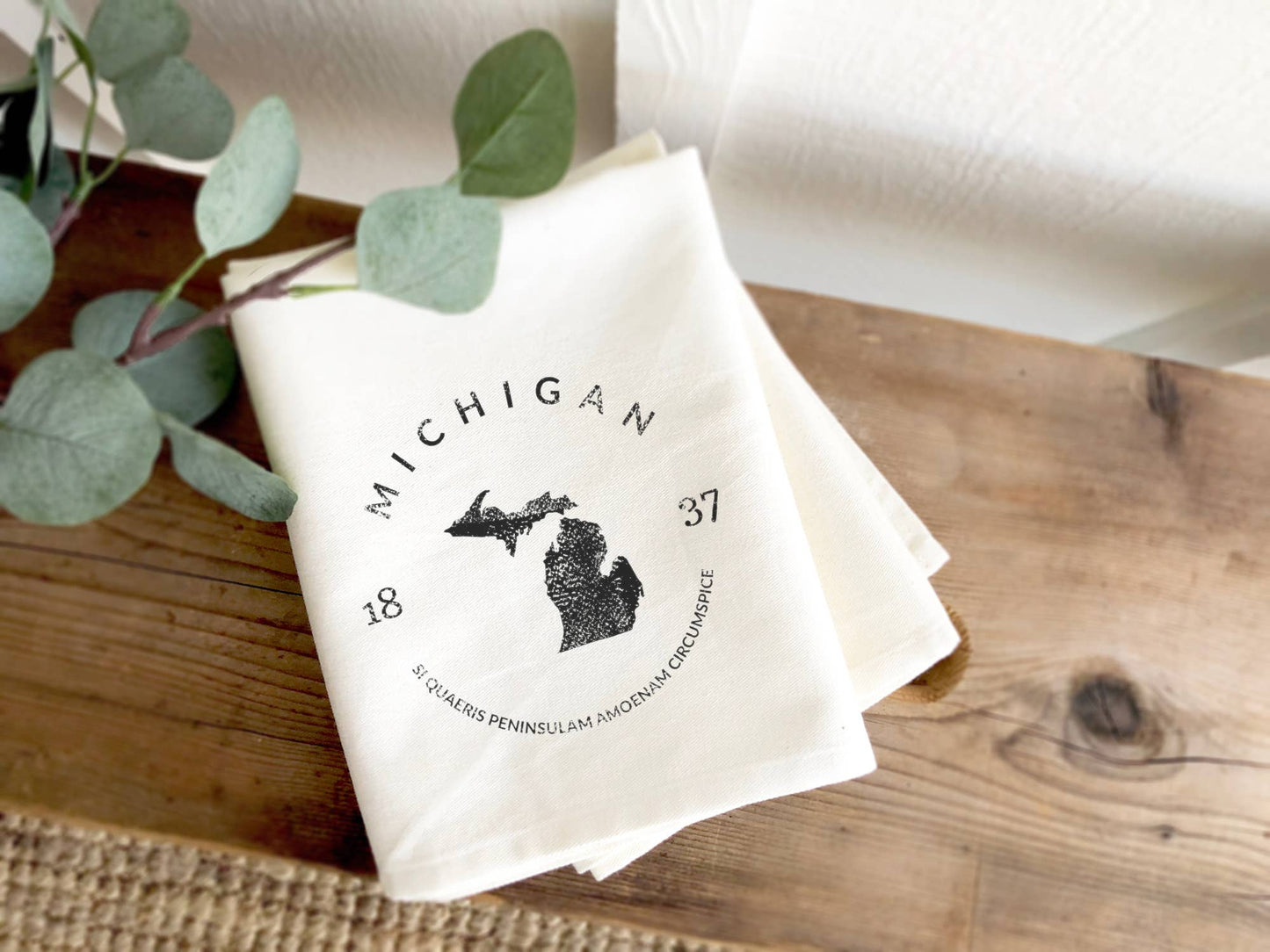 State Badge and Motto - Custom Cotton Tea Towel: Wisconsin