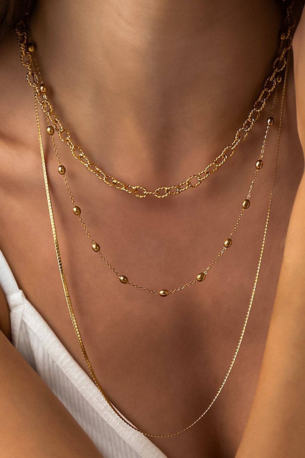 18K Gold Plated Triple Layered Chain Necklace