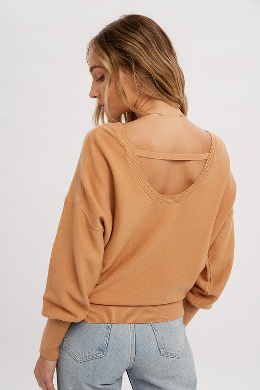 Backless Balloon Sleeves Pullover