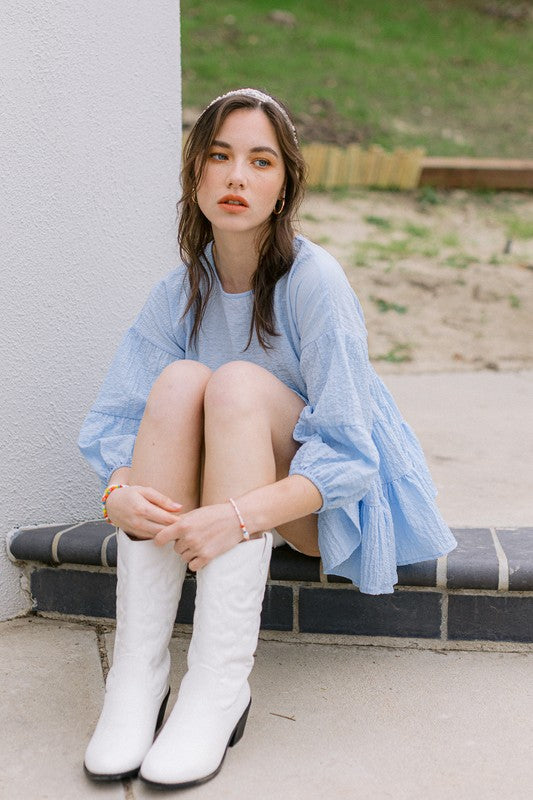 Tiered Textured 3/4 Sleeves Woven Top