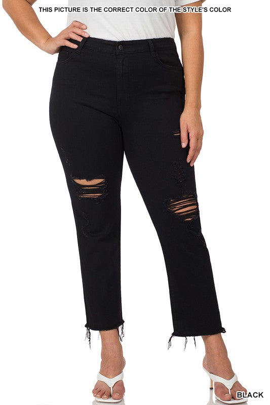 Plus Distressed Cropped Denim