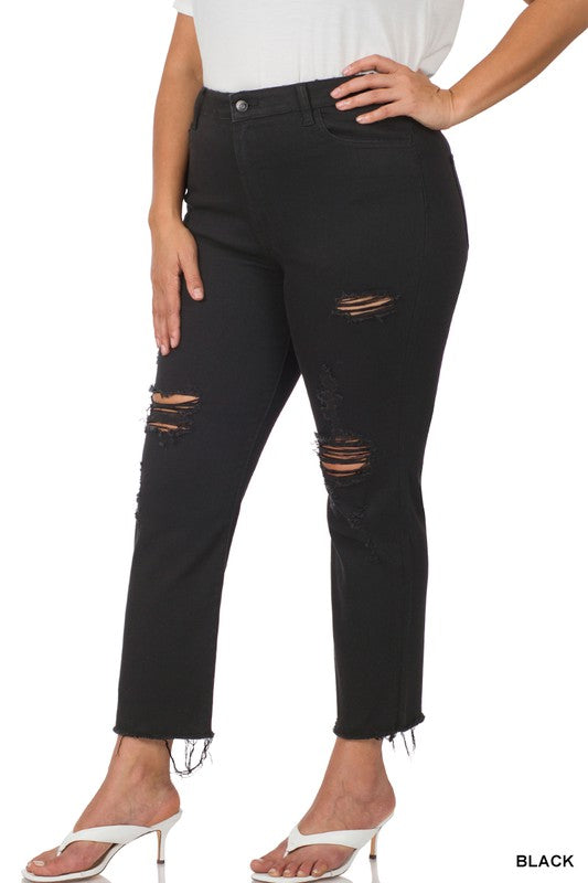 Plus Distressed Cropped Denim
