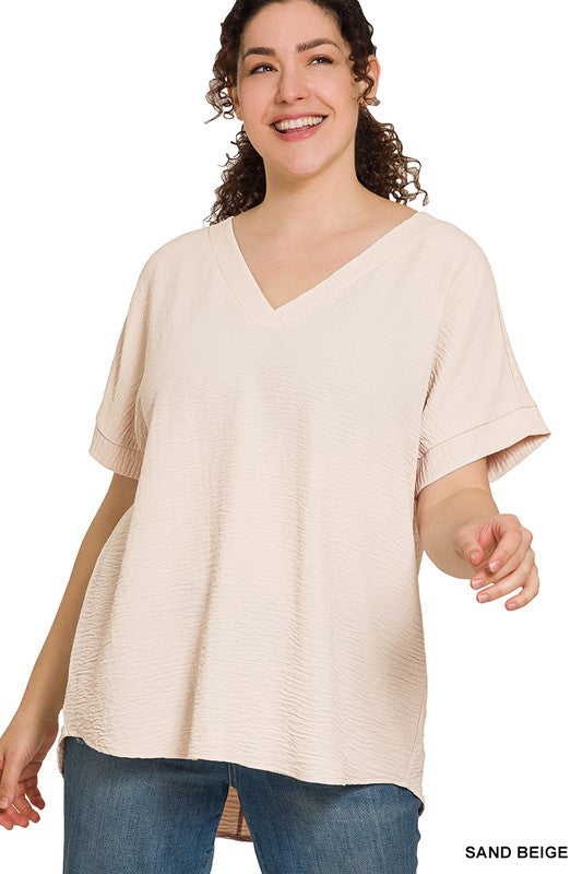Plus V-Neck Hi-Low Hem Top