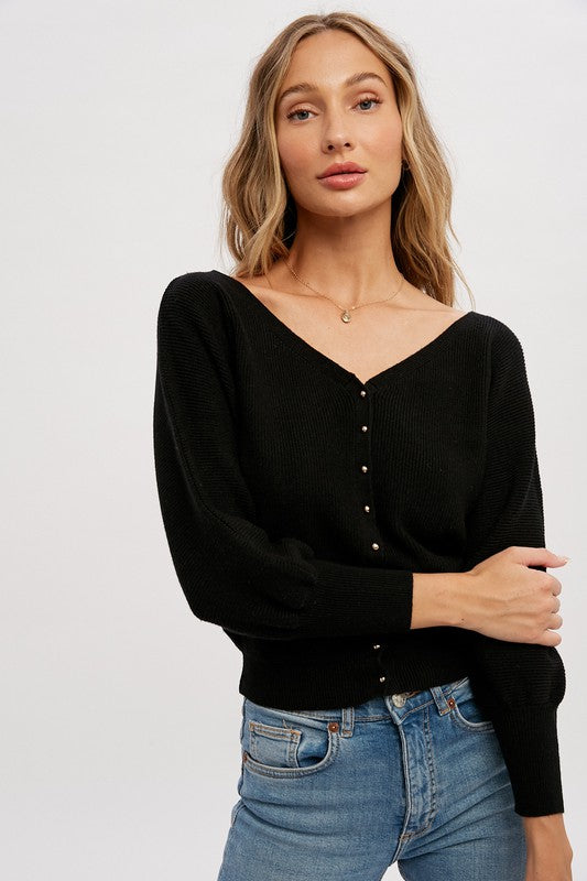 V Neck Button Up Pullover