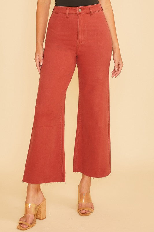 Stretch High Rise Wide Leg Cropped Denim Jean