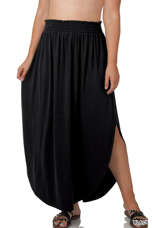 Plus Smocked Maxi Skirt