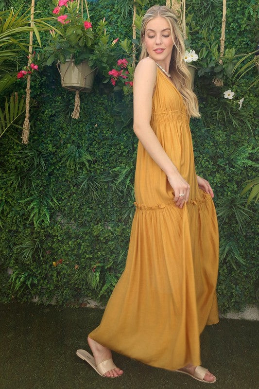 Low Cut Mustard Yellow Tank Dress