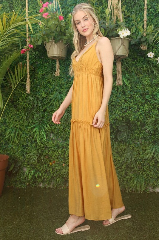 Low Cut Mustard Yellow Tank Dress