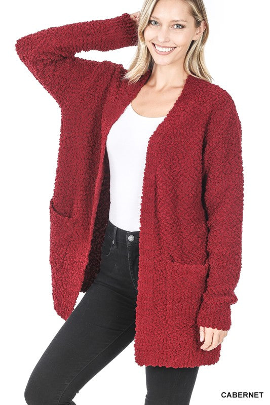 Long Sleeve Popcorn Sweater Cardigan With Pockets