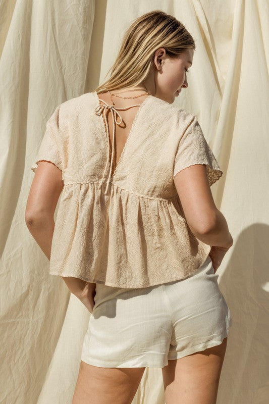 V Neck Wide Shoulder Ruffle Top
