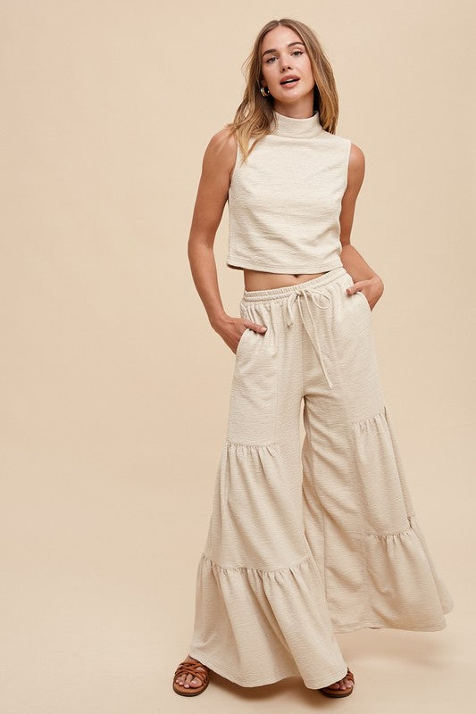 Texture Knit Mock Neck Crop Top And Pants Set
