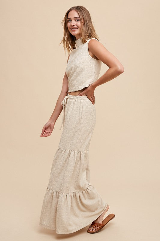 Texture Knit Mock Neck Crop Top And Pants Set