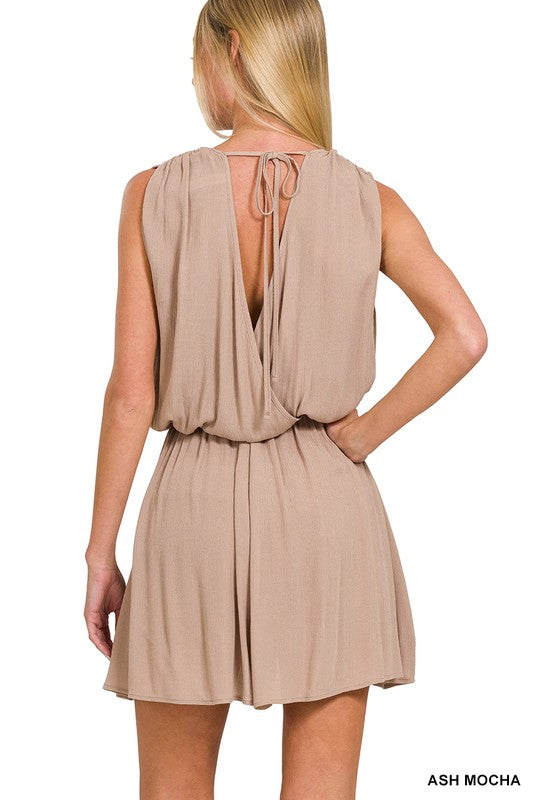 Crinkle Romper with Tie Open Back