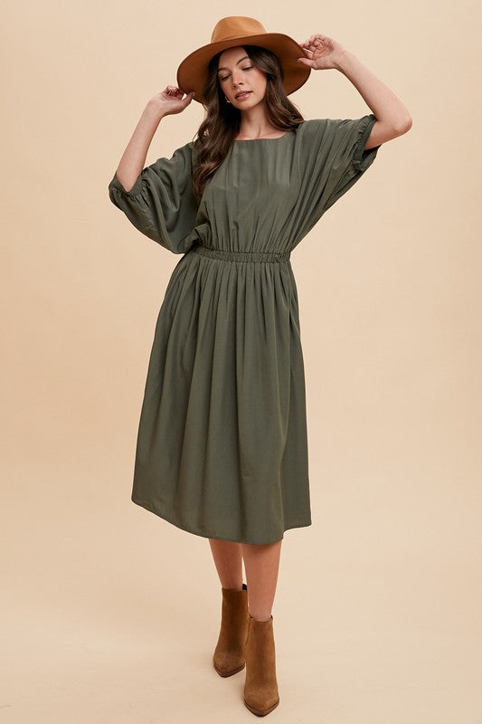 3/4 Volume Dolman Sleeve Loose Fit Midi Dress