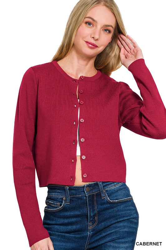 7 Button Crewneck Long Sleeve Basic Cardigan