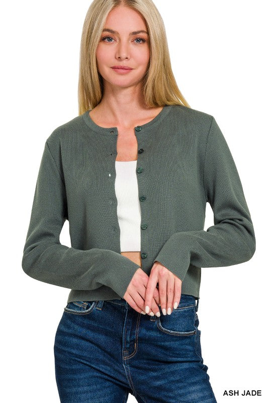7 Button Crewneck Long Sleeve Basic Cardigan