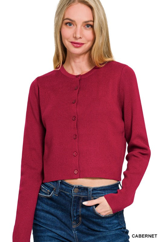 7 Button Crewneck Long Sleeve Basic Cardigan
