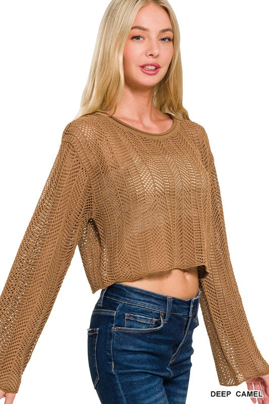 Open Knit Cropped Sweater