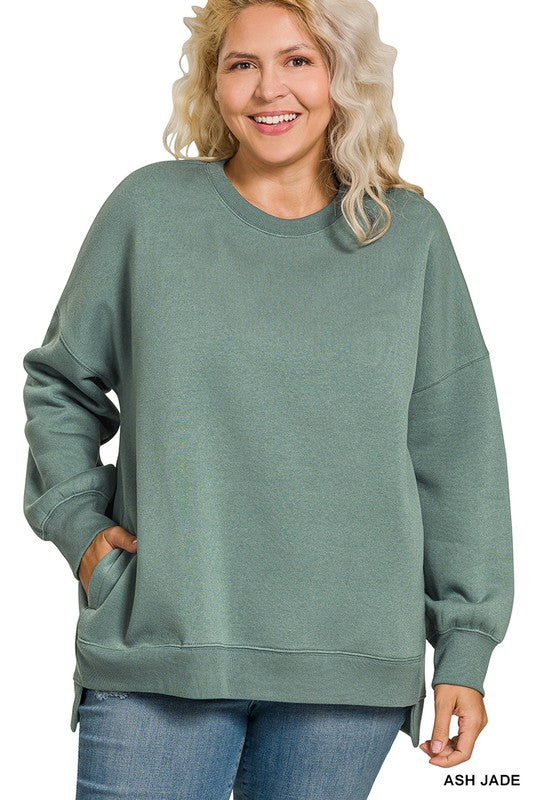 Plus Fleece Hi-low Boyfriend Sweatshirts W/pockets