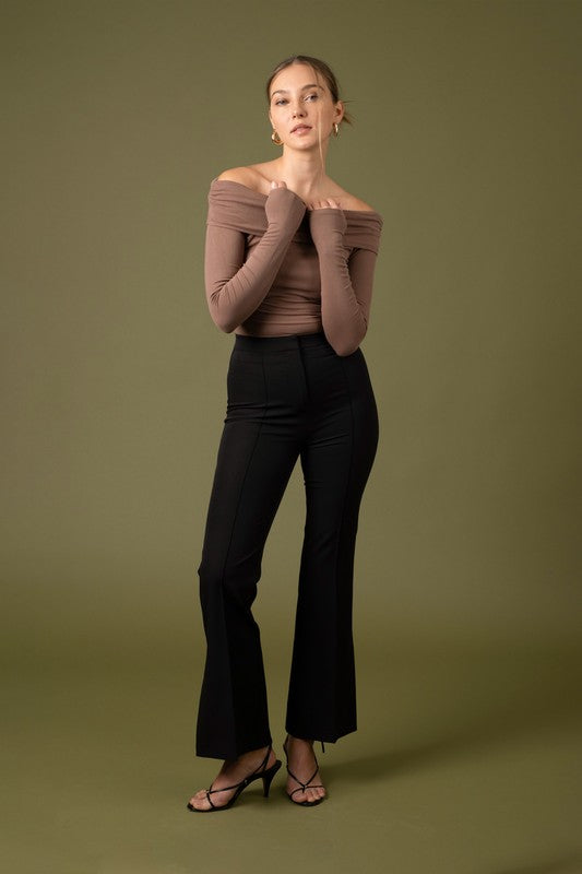 High Waist Flare Slit Hem Dress Pants