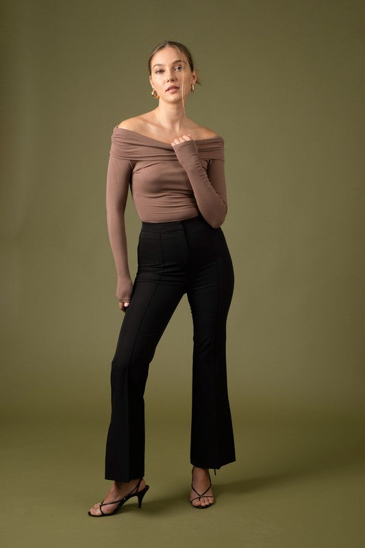 High Waist Flare Slit Hem Dress Pants