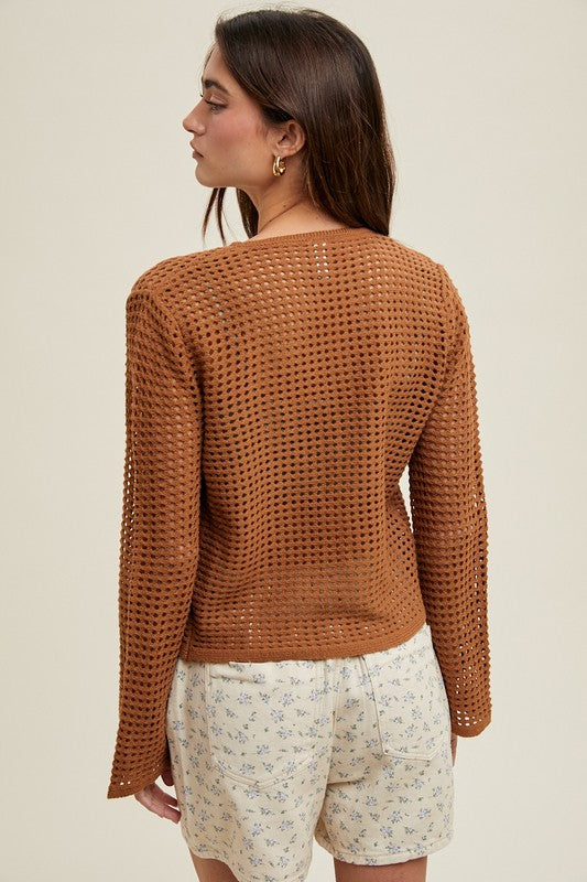 Open-Knit Front Tie Cardigan