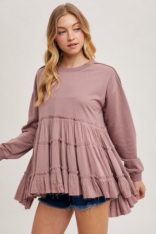 Tiered Ruffle Hem Sweatshirt