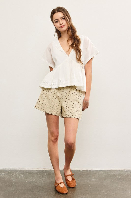 V Neck Scallop Flare Top