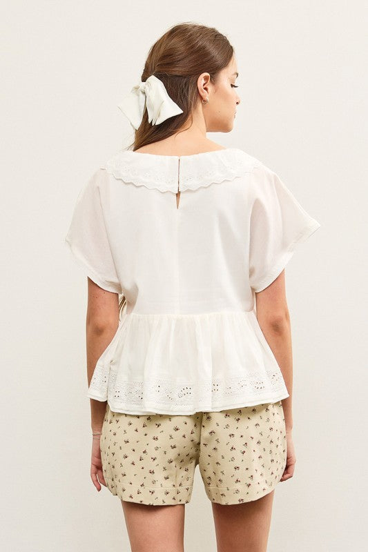 V Neck Scallop Flare Top