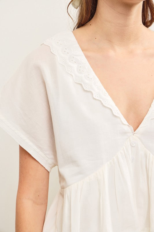V Neck Scallop Flare Top