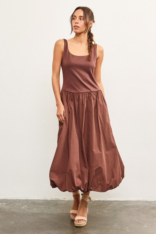 Balloon Hem Sleeveless Midi Dress