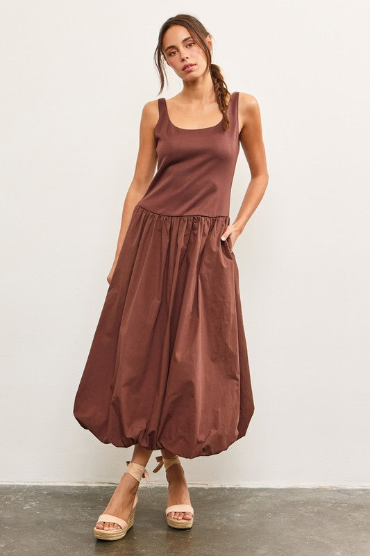 Balloon Hem Sleeveless Midi Dress
