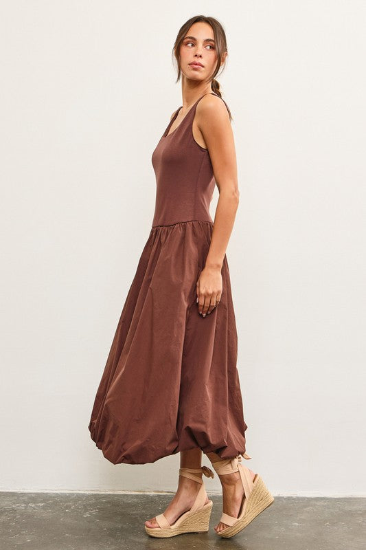 Balloon Hem Sleeveless Midi Dress