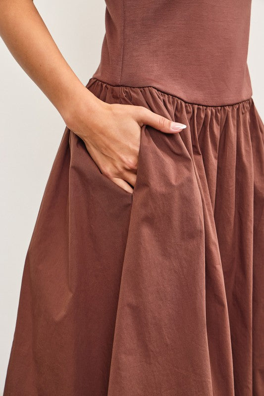 Balloon Hem Sleeveless Midi Dress