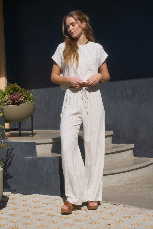 Pinstripe Wide Leg Linen Pants