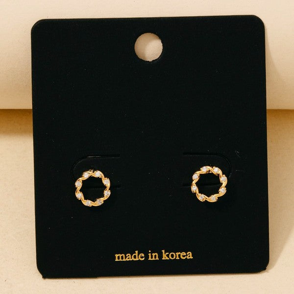 Studded Mini Twisted Hoop Stud Earrings