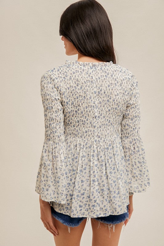 Smocked Floral Bell Sleeve Top