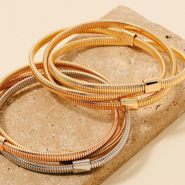 Layered Coiled Metallic Bracelets Set
