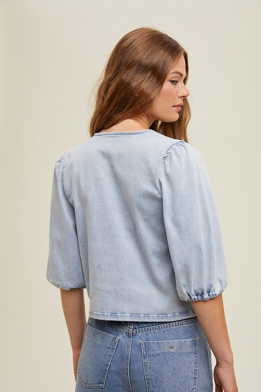 Front Tie Denim Top