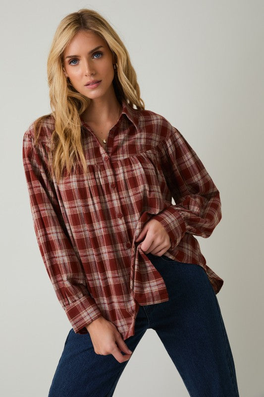 Balloon Sleeve Button Up Shirt