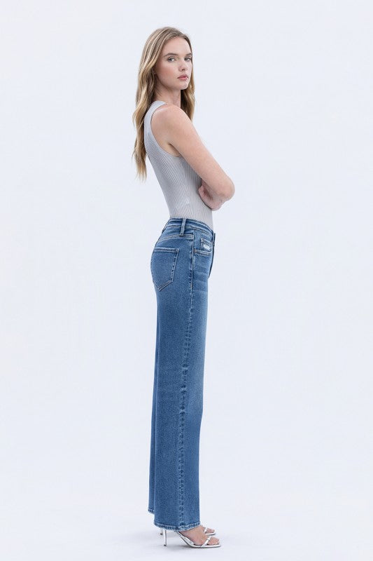 High Rise Full Length Slim Wide Jeans