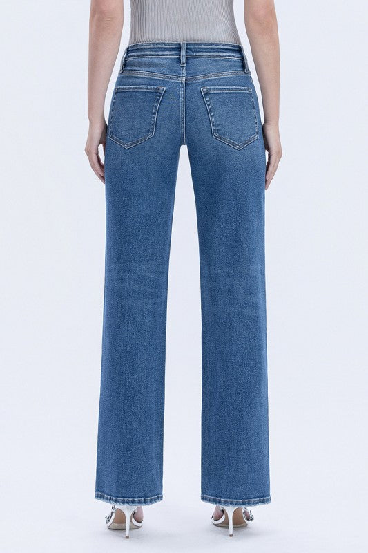 High Rise Full Length Slim Wide Jeans
