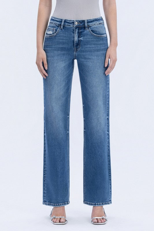 High Rise Full Length Slim Wide Jeans