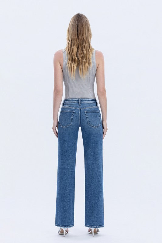 High Rise Full Length Slim Wide Jeans