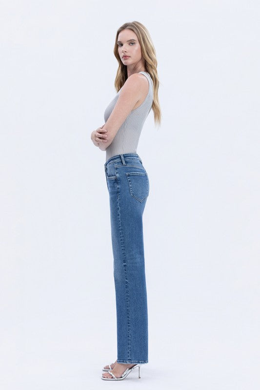 High Rise Full Length Slim Wide Jeans